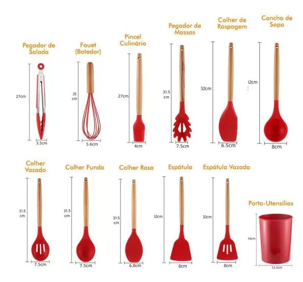 Kit de Utensílios de Silicone - Peças ideais para os diversos preparos na cozinha