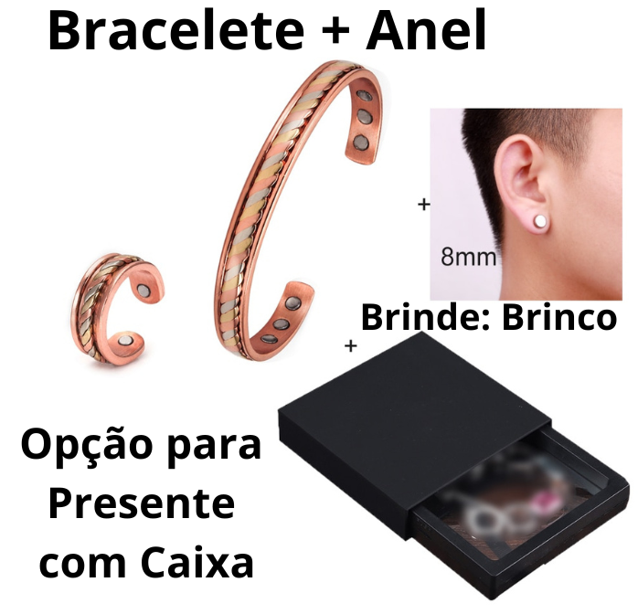 Bracelete e Anel Terapêuticos - Reduz Dores, Ansiedade e Emagrece - Ganhe 1 Par de Brincos de Brinde