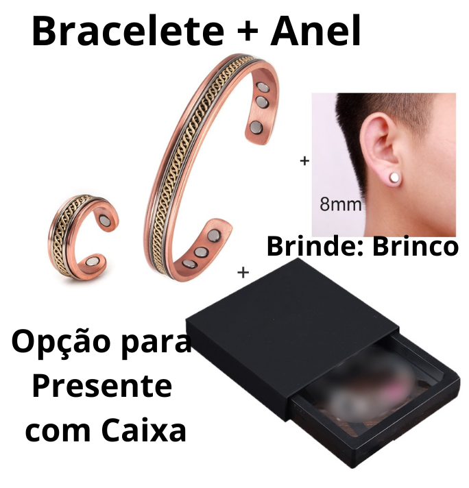 Bracelete e Anel Terapêuticos - Reduz Dores, Ansiedade e Emagrece - Ganhe 1 Par de Brincos de Brinde