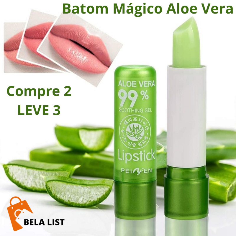 Batom Mágico Aloe Vera - Hidratação Prolongada e Ação Antienvelhecimento - Compre 2 Leve 3