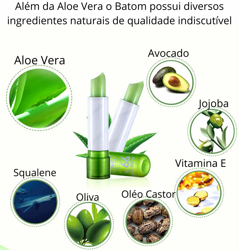 Batom Mágico Aloe Vera - Hidratação Prolongada e Ação Antienvelhecimento - Compre 2 Leve 3