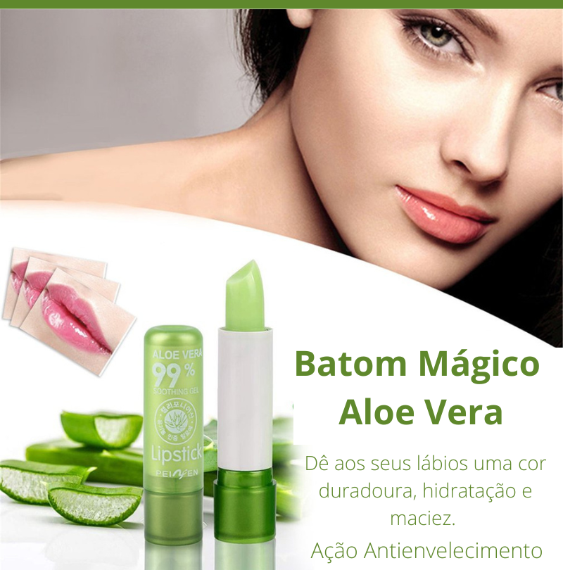 Batom Mágico Aloe Vera - Hidratação Prolongada e Ação Antienvelhecimento - Compre 2 Leve 3