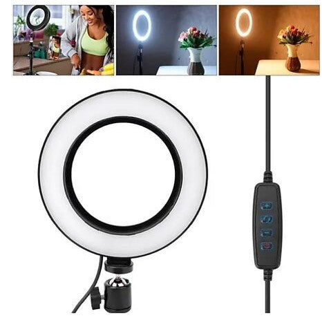 Ring Light Led Mesa Iluminador Pequena Tripé 6 Polegada 16cm