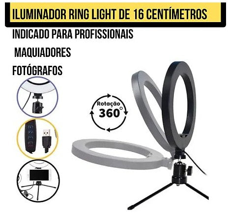 Ring Light Led Mesa Iluminador Pequena Tripé 6 Polegada 16cm